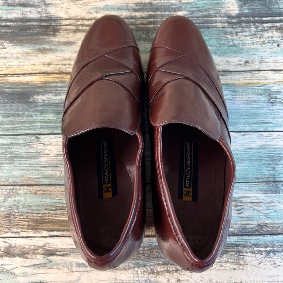 Stacy Adams Mens Loafers Size 9M Shiny Brown Leather Slip On Dress Shoes NEW main image 11